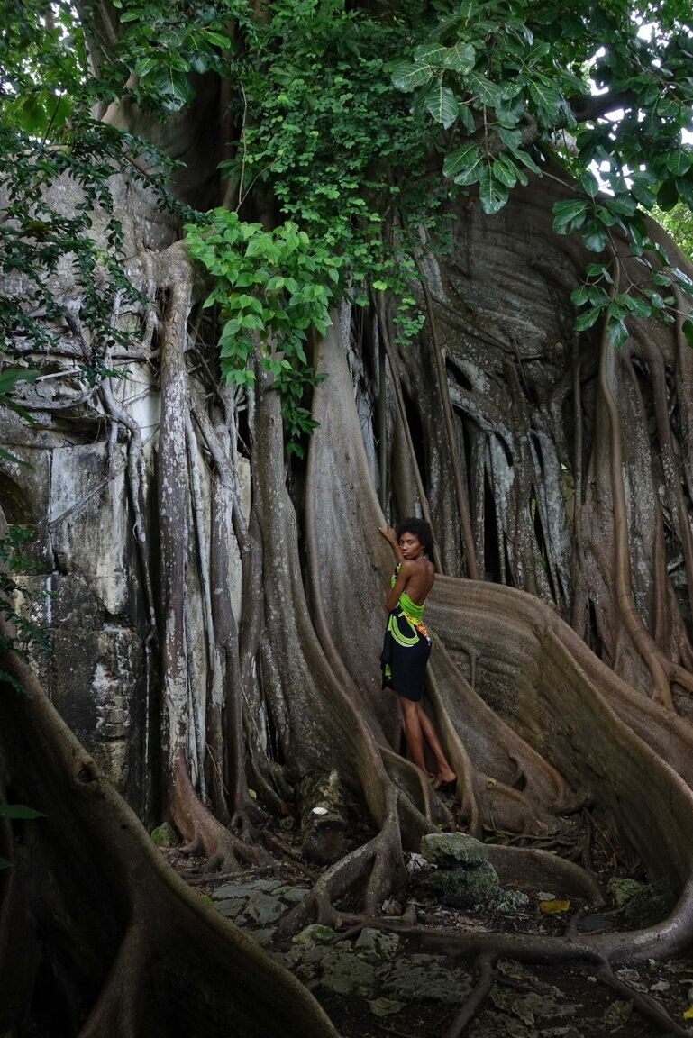 16P The sublime and slender girl walks in a former prison in Guadeloupe Its