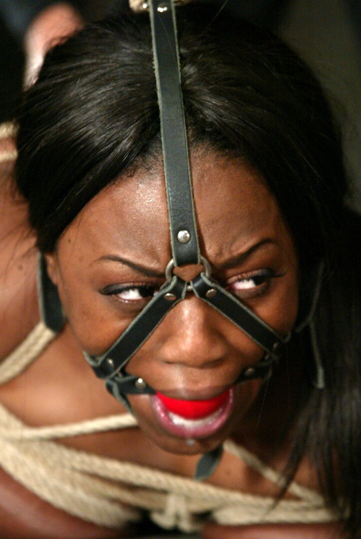 17P Tied up Ebony slave Jada Fire with ball gag in mouth can't do anything
