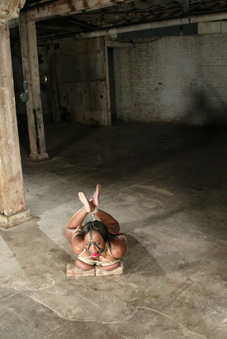 17P Tied up Ebony slave Jada Fire with ball gag in mouth can't do anything