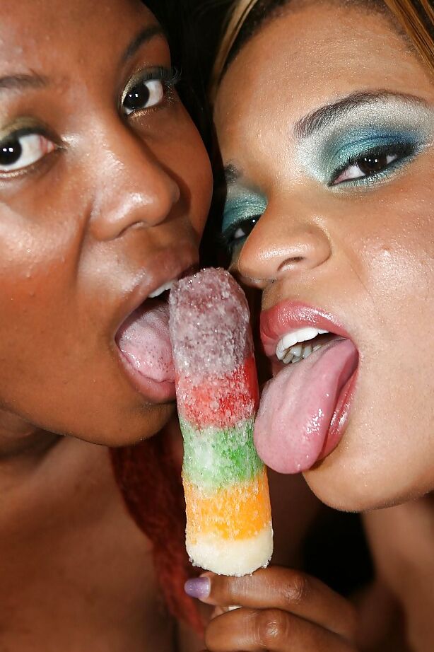 16P Lecherous ebony MILFs playing with a popsickle and a huge black boner