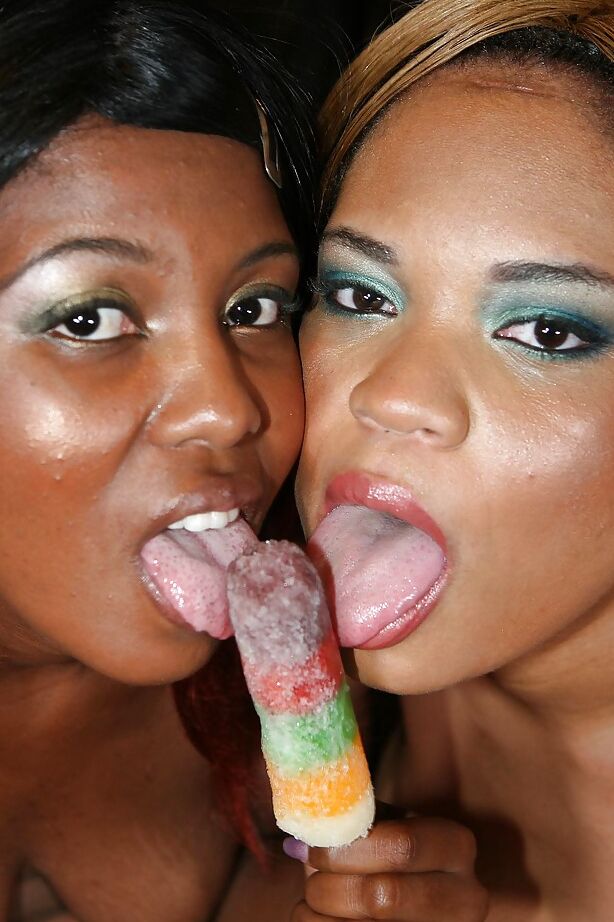 16P Lecherous ebony MILFs playing with a popsickle and a huge black boner