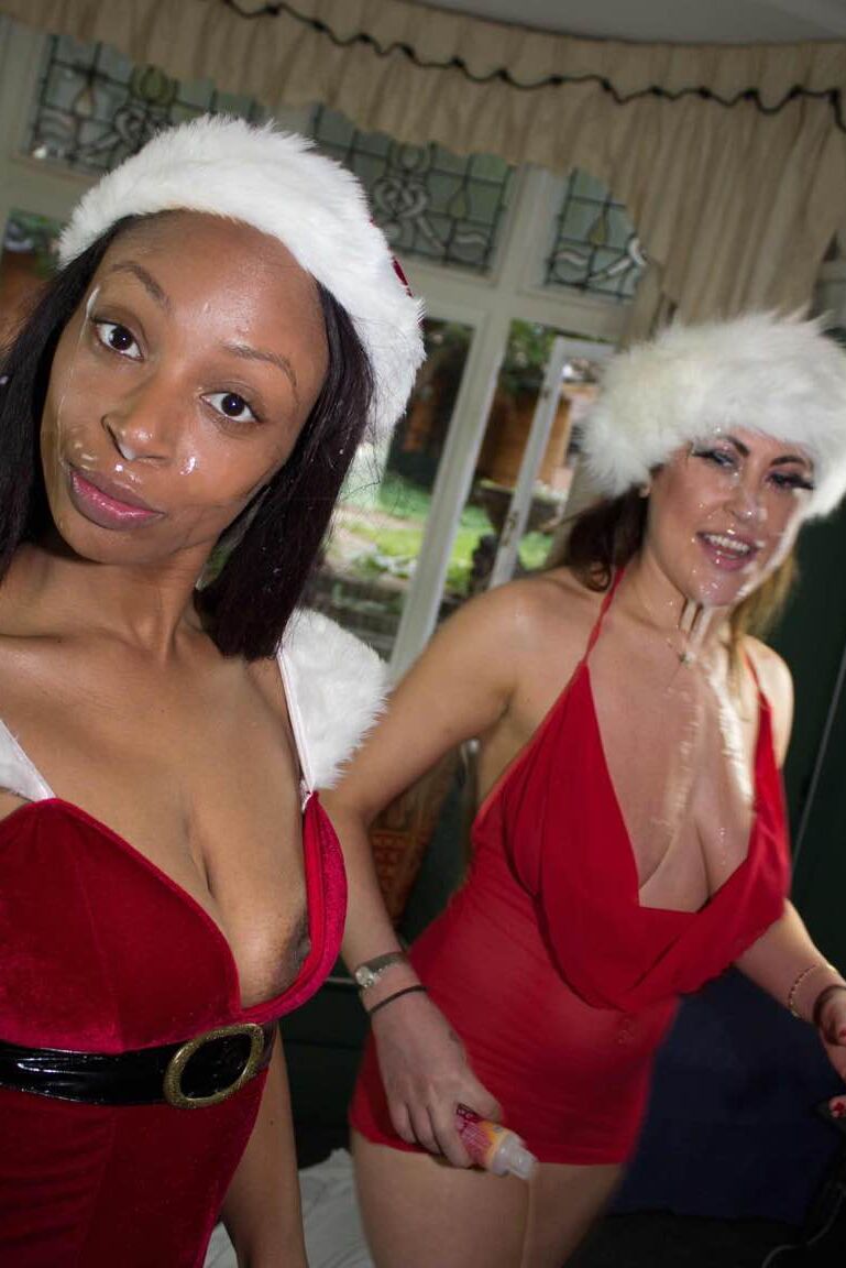 15P British chick Tyla Moore & her girlfriends take part in bukkake action at Xmas