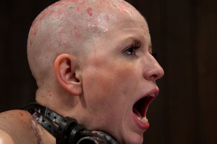 13P Caucasian chick has her head shaved before being placed into bondage