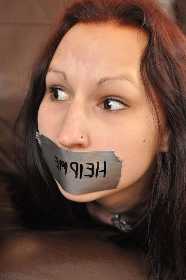 12P New Tied Virgin slut Bailey bound on her own couch