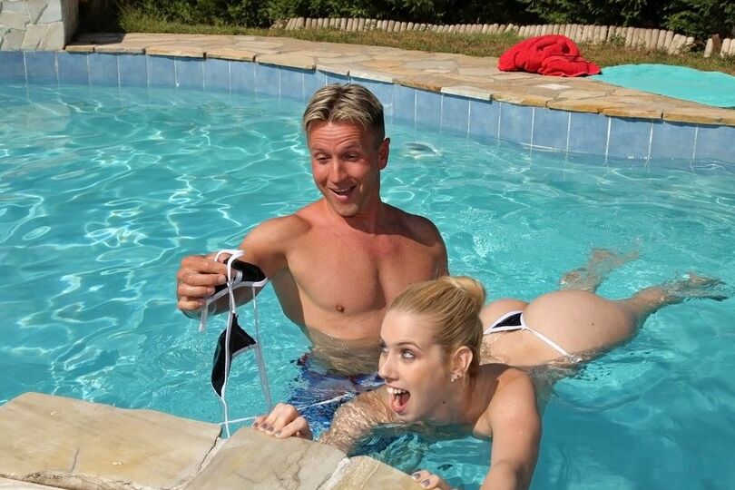 12P 2 Euro girls conclude swim lessons by screwing their instructors on patio