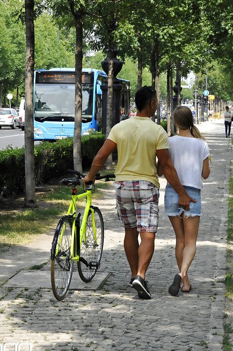 12P Blonde girl eats a banana in public before blowing her boyfriend at home