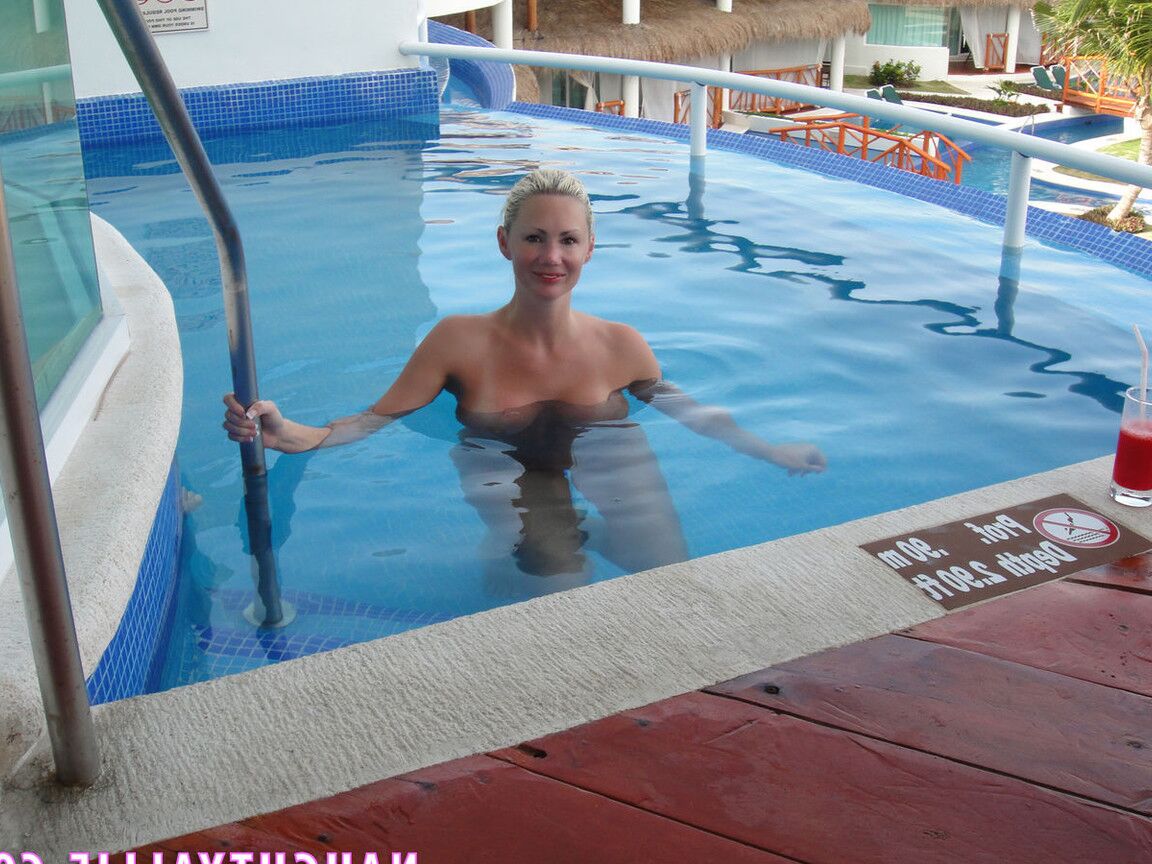 20P Big titted blonde Naughty Allie finger fucks after time in the pool