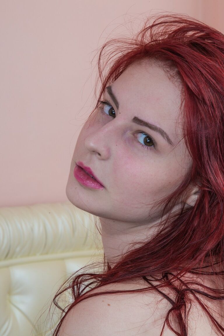 19P Erotic ginger Red Bunny teases with her hairy armpits & carpet covered pussy