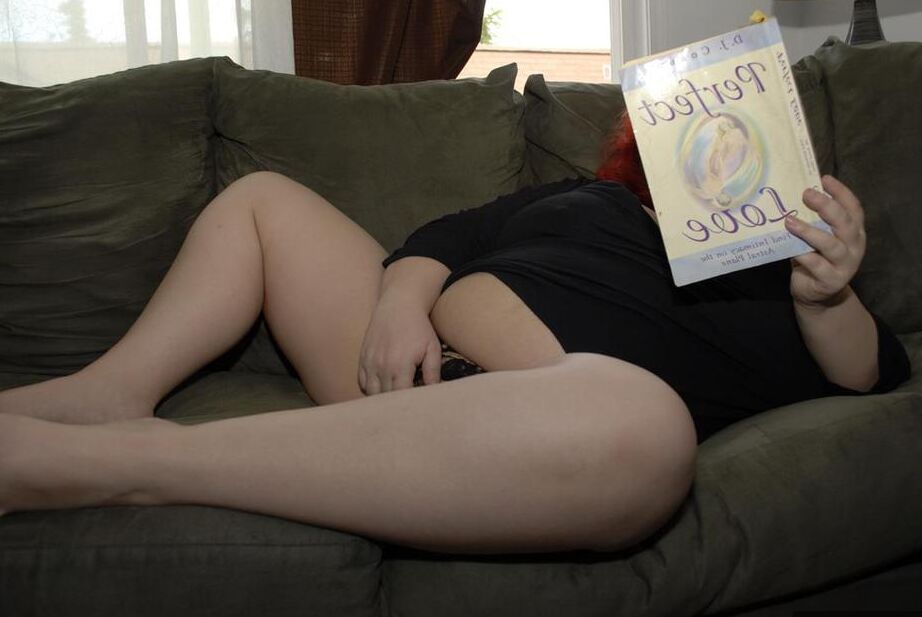 20P Obese older redhead Black Widow AK fondles herself while reading a romance