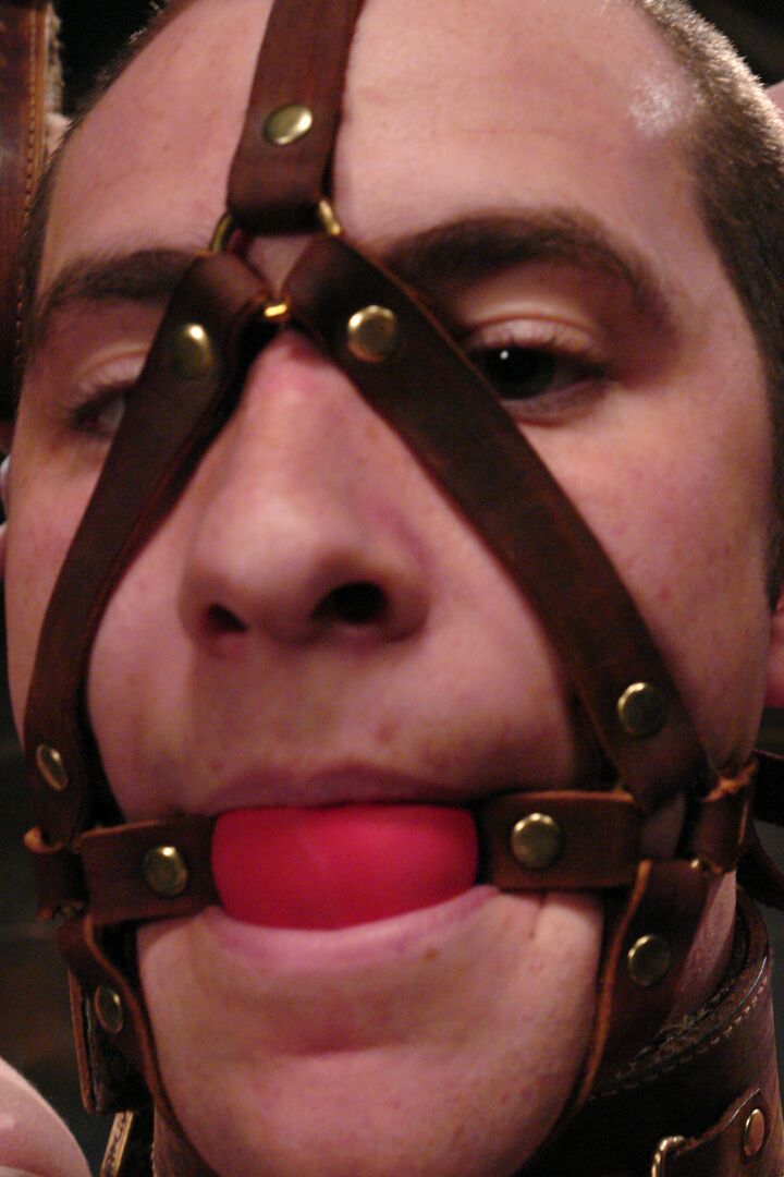 17P Latex clad Harmony brutalizes rope & leather bound male sub with CBT & biting