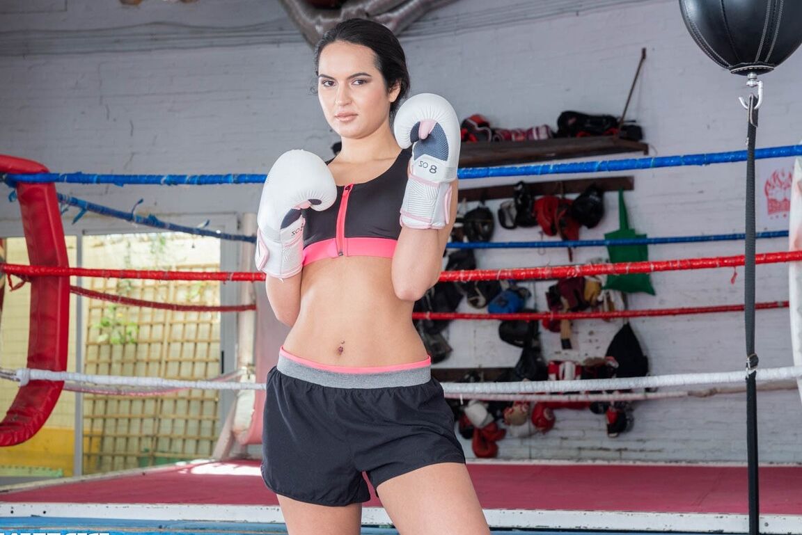 12P Athletic chick Monica Brown spills cum from mouth after a DP at a boxing club