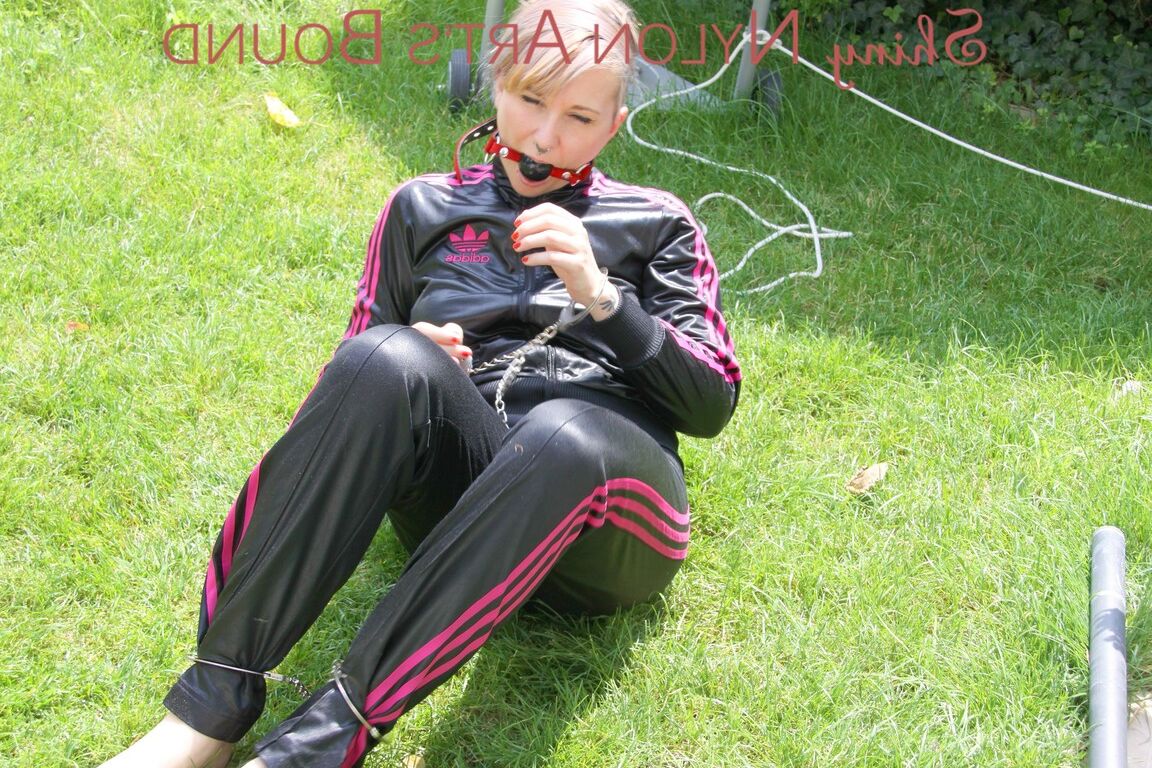 16P Mara ties and gagges herself in the garden with cuffs wearing a sexy new