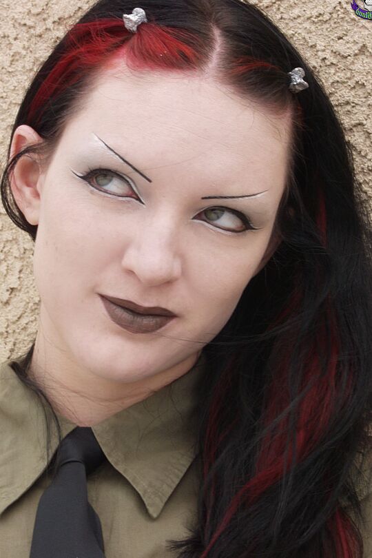 16P Goth girl Scar 13 goes topless in fishnet pantyhose on a rooftop
