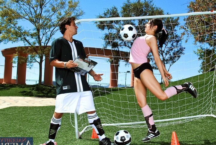 14P Hot brunette practices her soccer moves before fucking a cock on the field