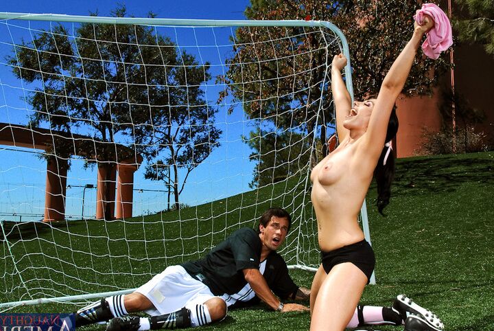 14P Hot brunette practices her soccer moves before fucking a cock on the field