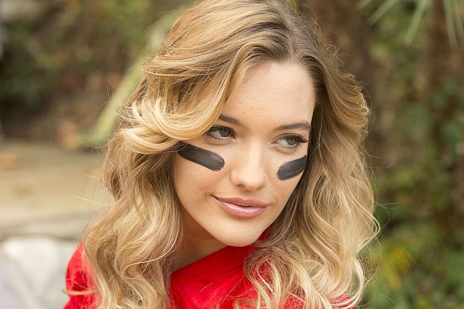 15P Teen football player Kenna James doffs see thru top and spandex bicycle shorts