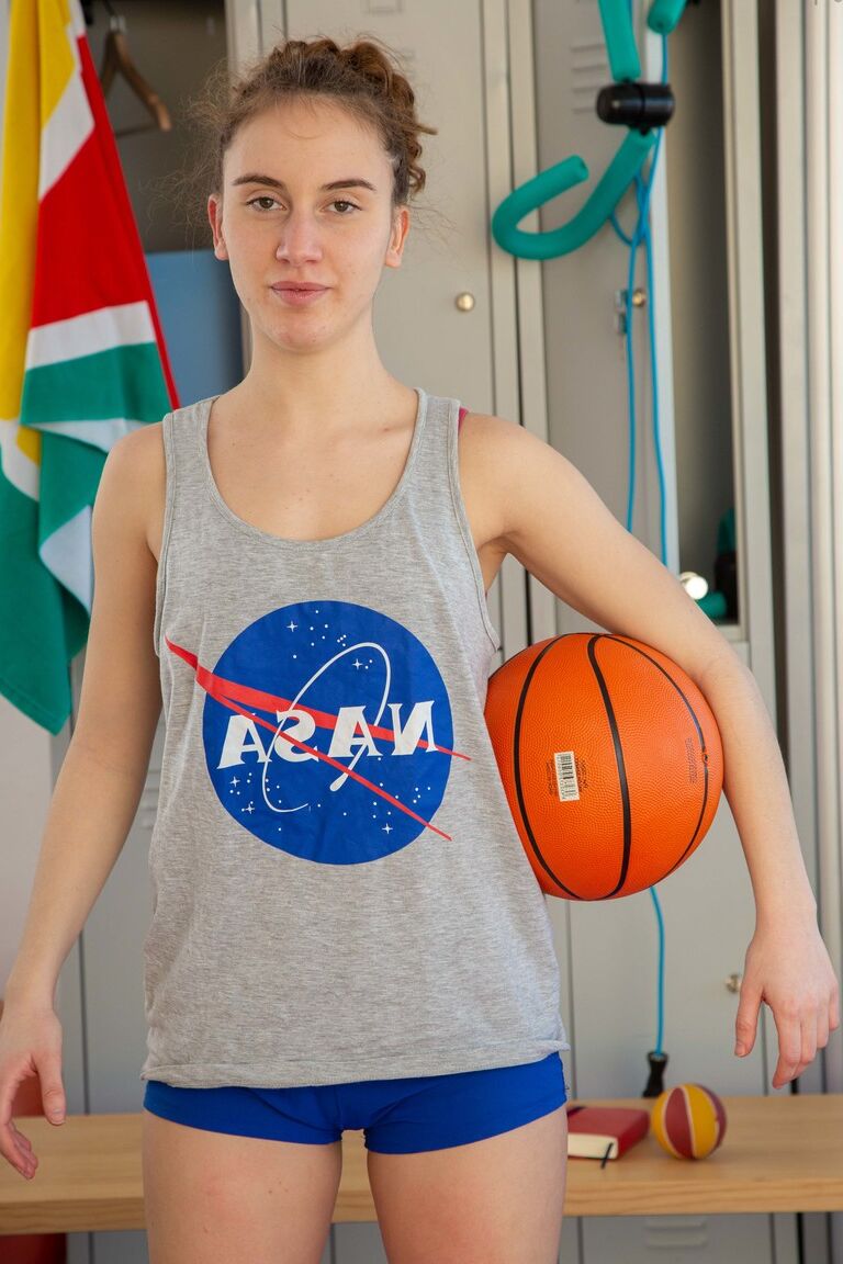 21P Lusty basketball player Giorgia strips naked at the gym and shows her bush