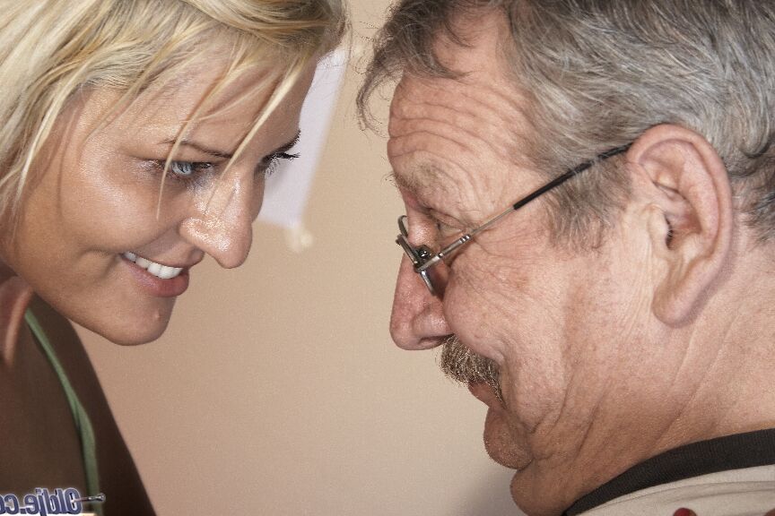 20P Blonde babe with natural tits Antynia La Rouge takes a dong from a grandad