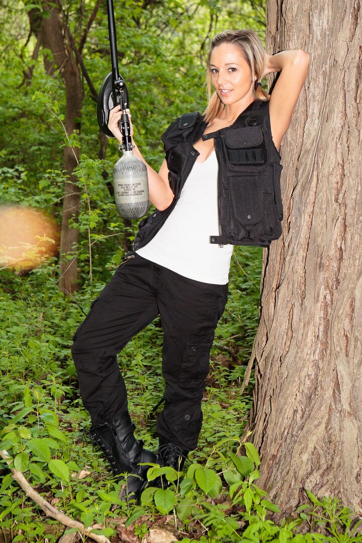 15P Amateur Nikki Sims in uniform getting naked in the woods showing hot ass