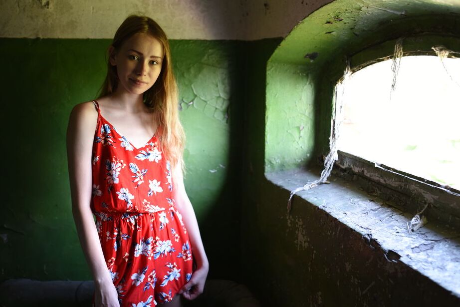 16P Tall teen Marika B strikes great nude poses in front of seaside window