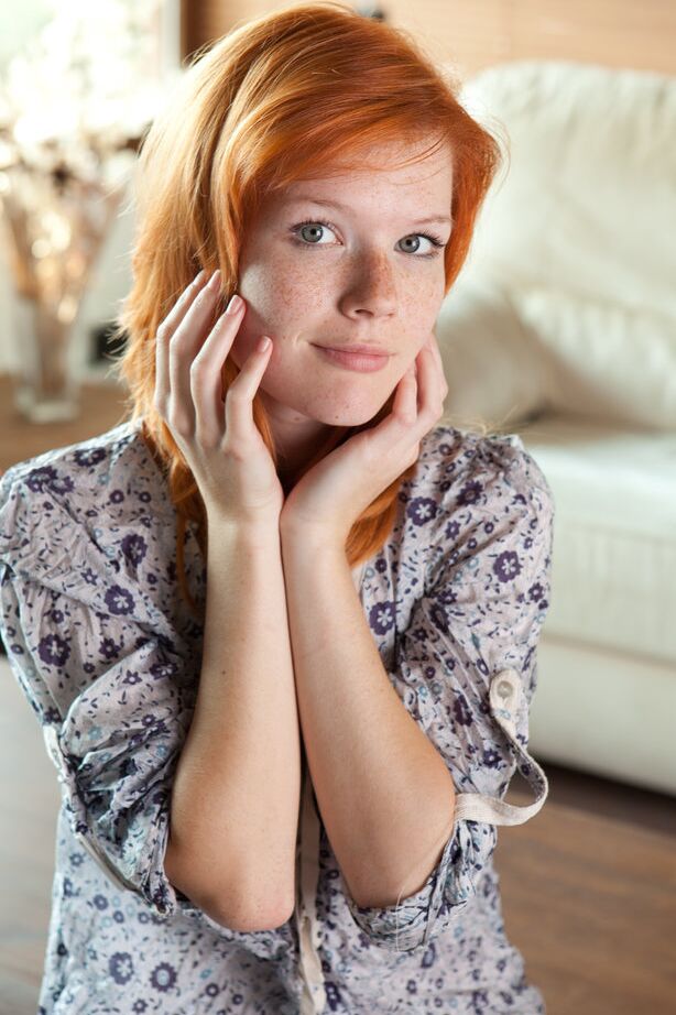 17P Freckled redhead Mia Sollis unveiling perky teen tits and shaved vagina