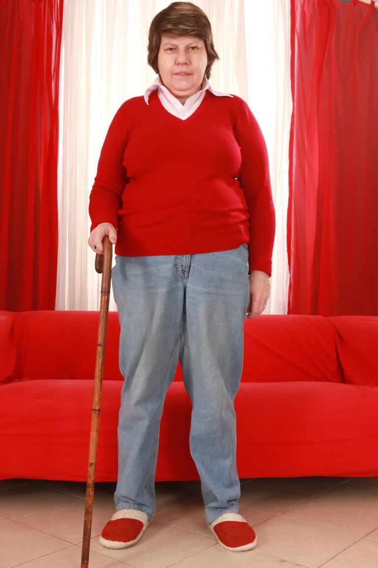 15P Old granny Miluska peels jeans to pose with cane in her underwear and slippers