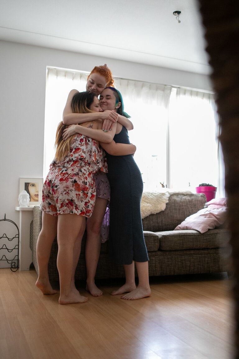 21P Sweet Australian teens with small tits putting on some clothes together