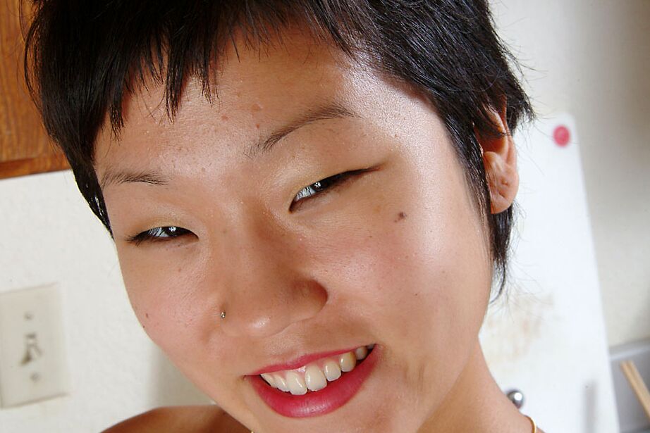 16P Petite Oriental first timer Vicky revealing nice perky tits and furry pits