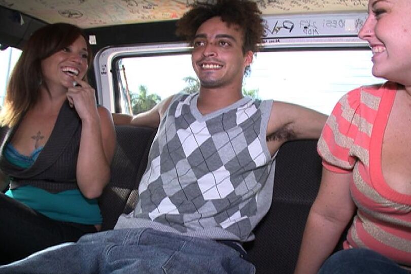 21P Newbies with big boobs Jenny & Ivonne share a stranger's dick in a van