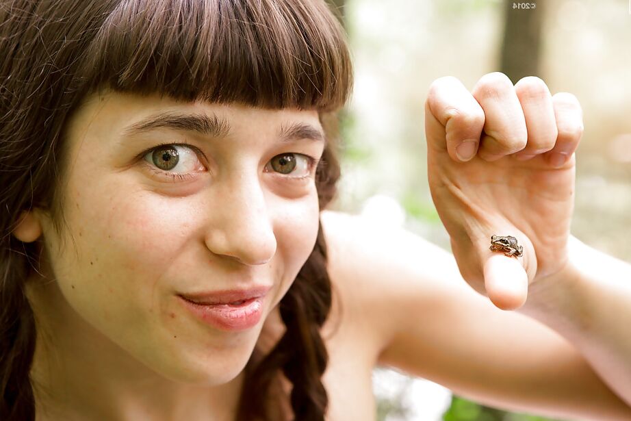 16P First timer in pigtails gets naked outdoors and finger fucks own asshole