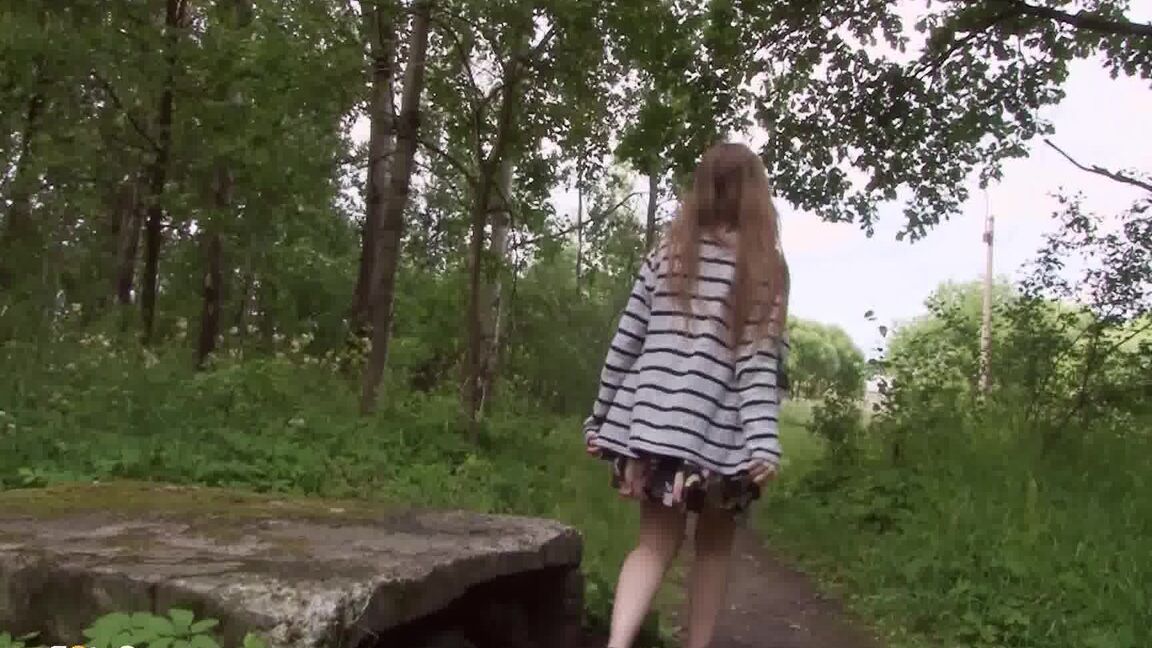 15P Teen girl Tanya pulls down underwear to take a pee during a walk in the woods