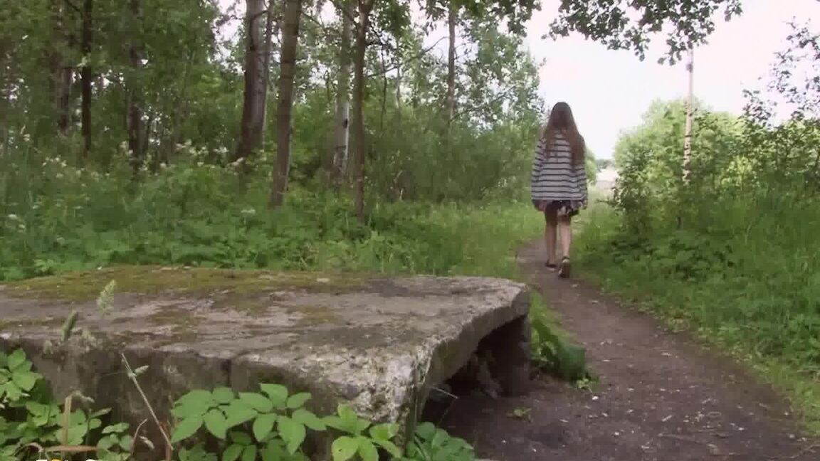 15P Teen girl Tanya pulls down underwear to take a pee during a walk in the woods