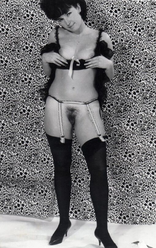 12P Mature ladies from another pose semi-naked in retro hose and garters