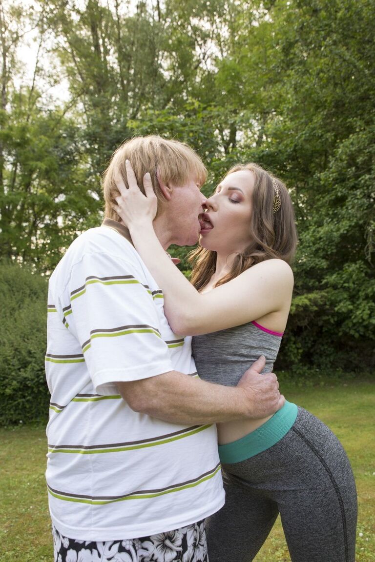 21P Wild teen Lina Mercury gives an old man a BJ in an outdoor 69 and fucks him