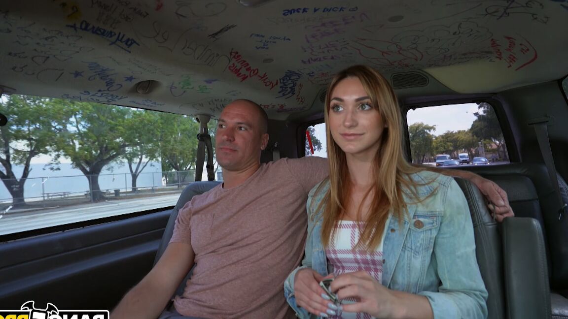 21P Newbie Ana Rose gives bald stranger great BJ and rides him in the van