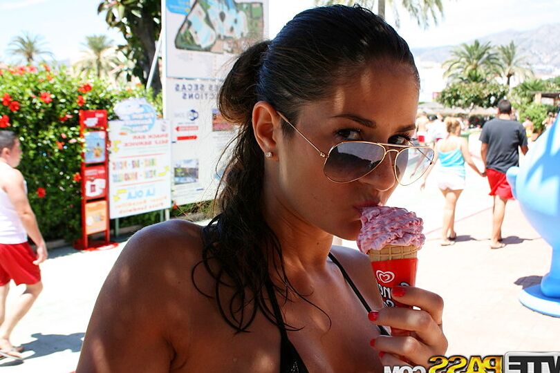 16P Amateur chick Nessa models a bikini in a pool before going naked on a balcony