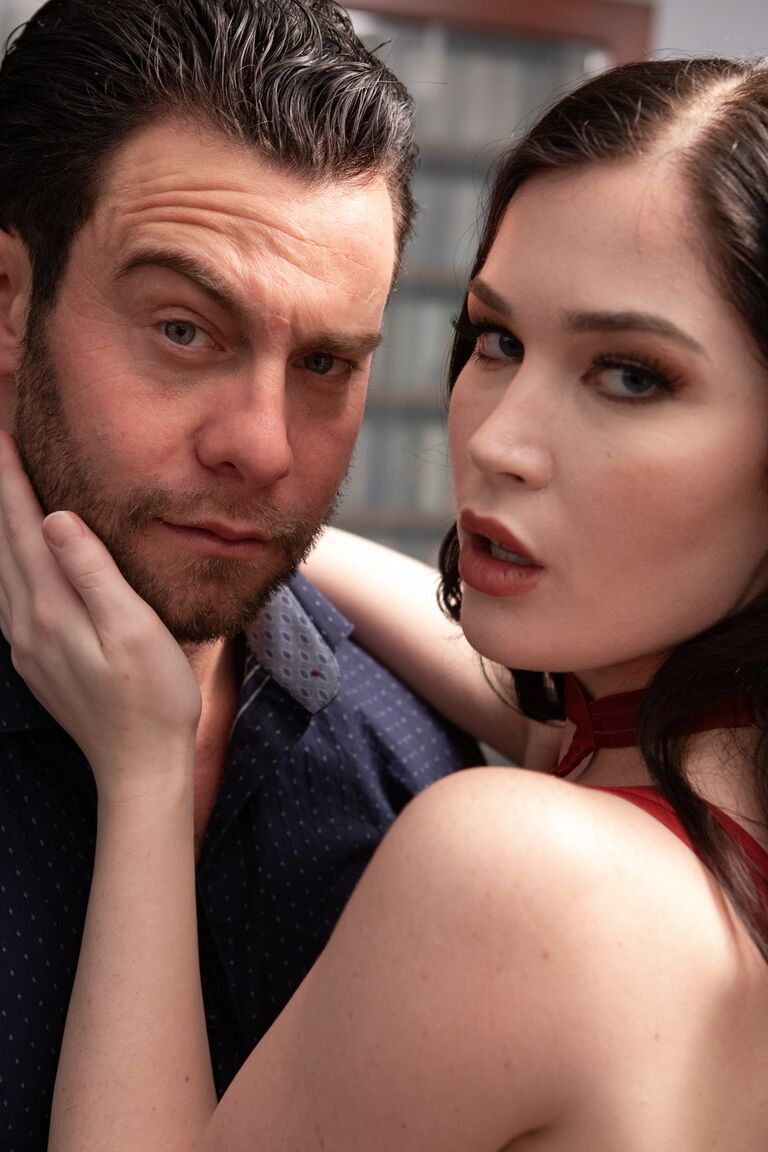15P Hot brunette Evelyn Claire wears a choker during sexual intercourse