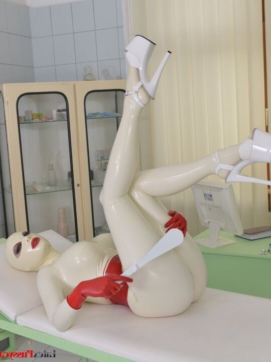 21P Nurse with big boobs Latex Lucy masturbates in a head-to-toe latex outfit