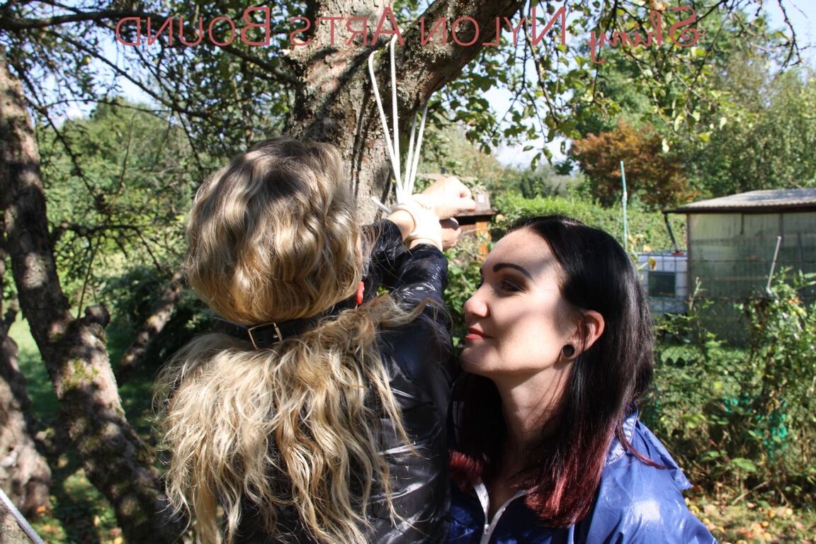 16P Watching Jill while she ties and gagges sophie on a tree both girls wearing a