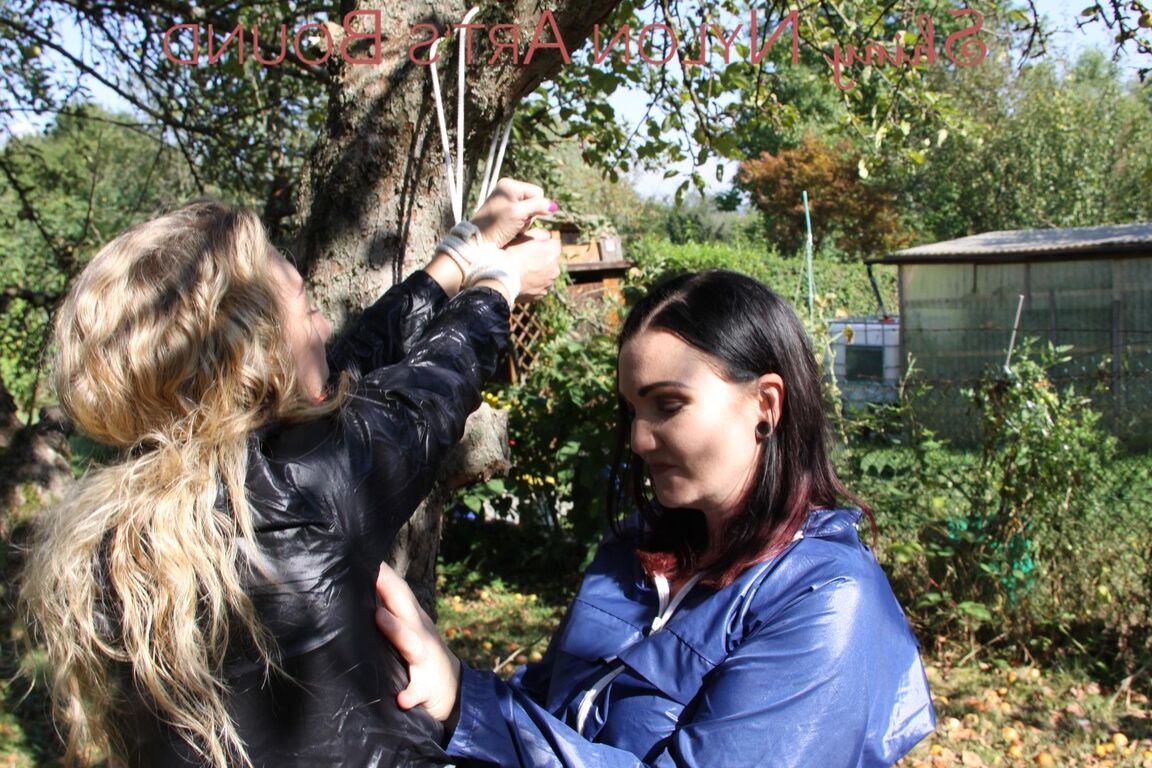 16P Watching Jill while she ties and gagges sophie on a tree both girls wearing a