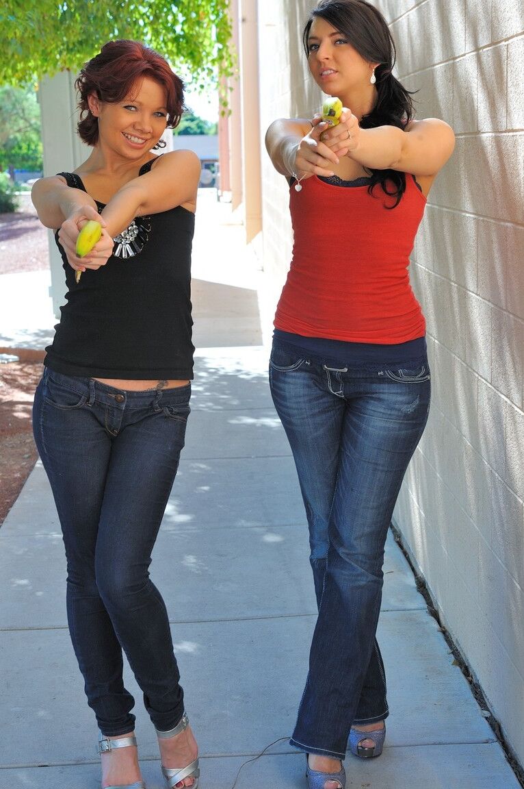 21P Young friends Madeline and Rita strip and stick a banana in their holes