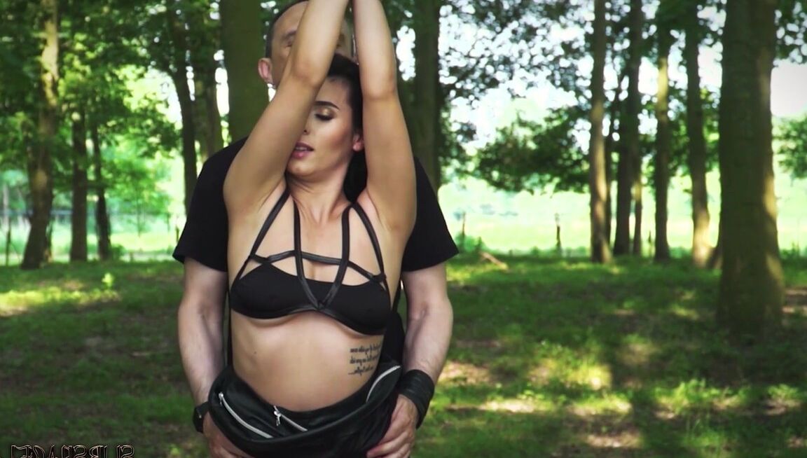 21P Submissive girl with natural tits Nelly Kent gets tortured in the forest