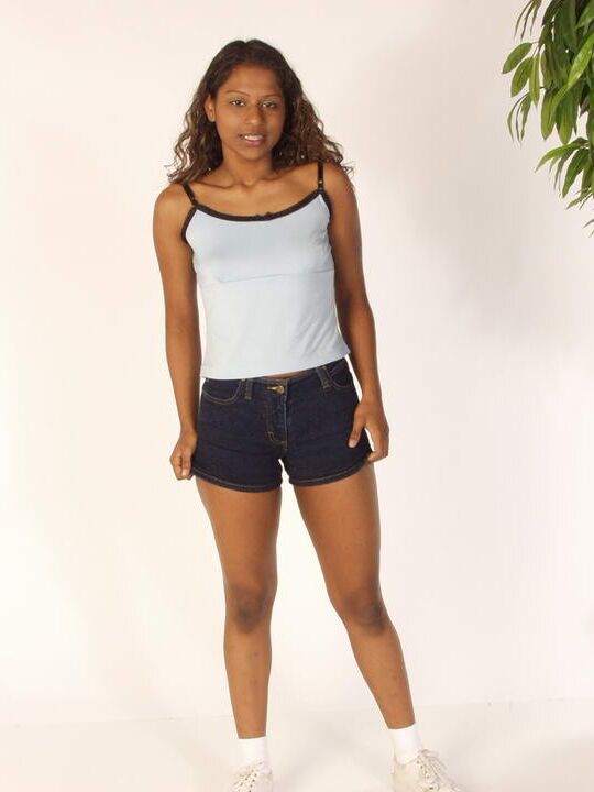 12P Curly Indian Girl In Tiny Shorts Toying Pussy