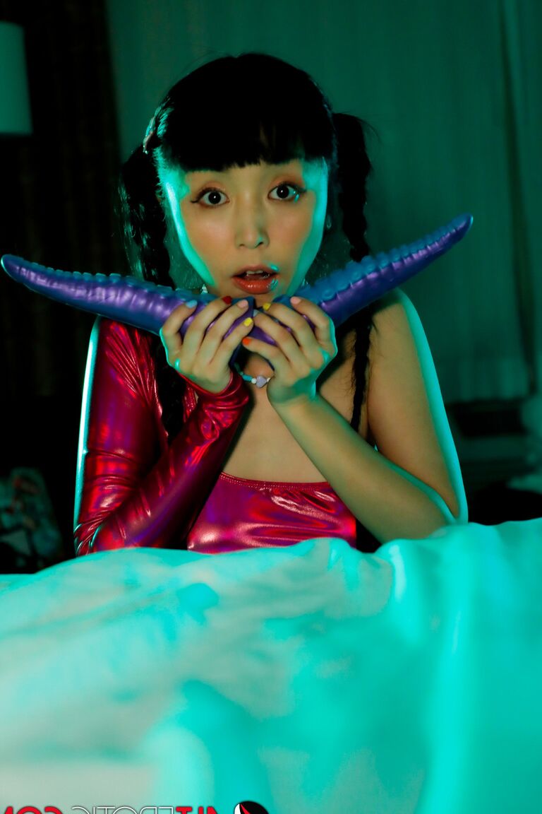16P Marica Hase & Misha Montana partake in a dildo fight on top of a bed