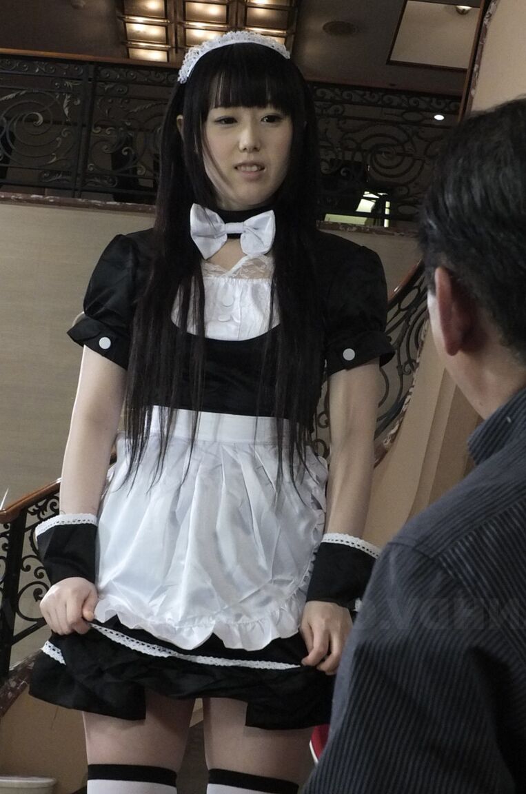 21P Little Japanese maid Machiko Ono toys herself in front of her boss