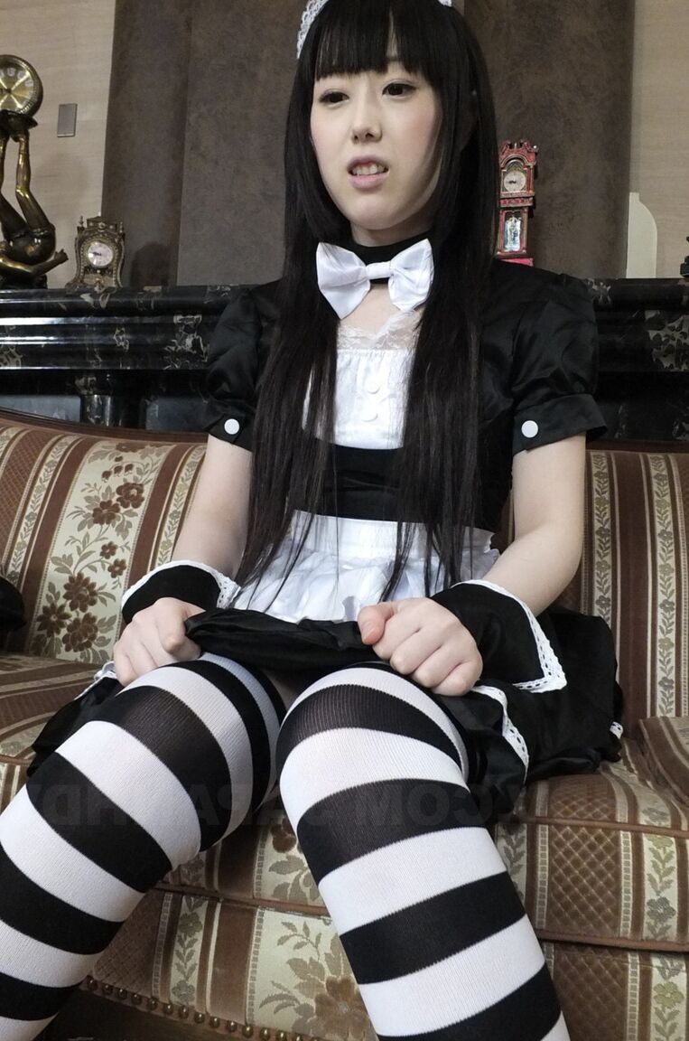 21P Little Japanese maid Machiko Ono toys herself in front of her boss