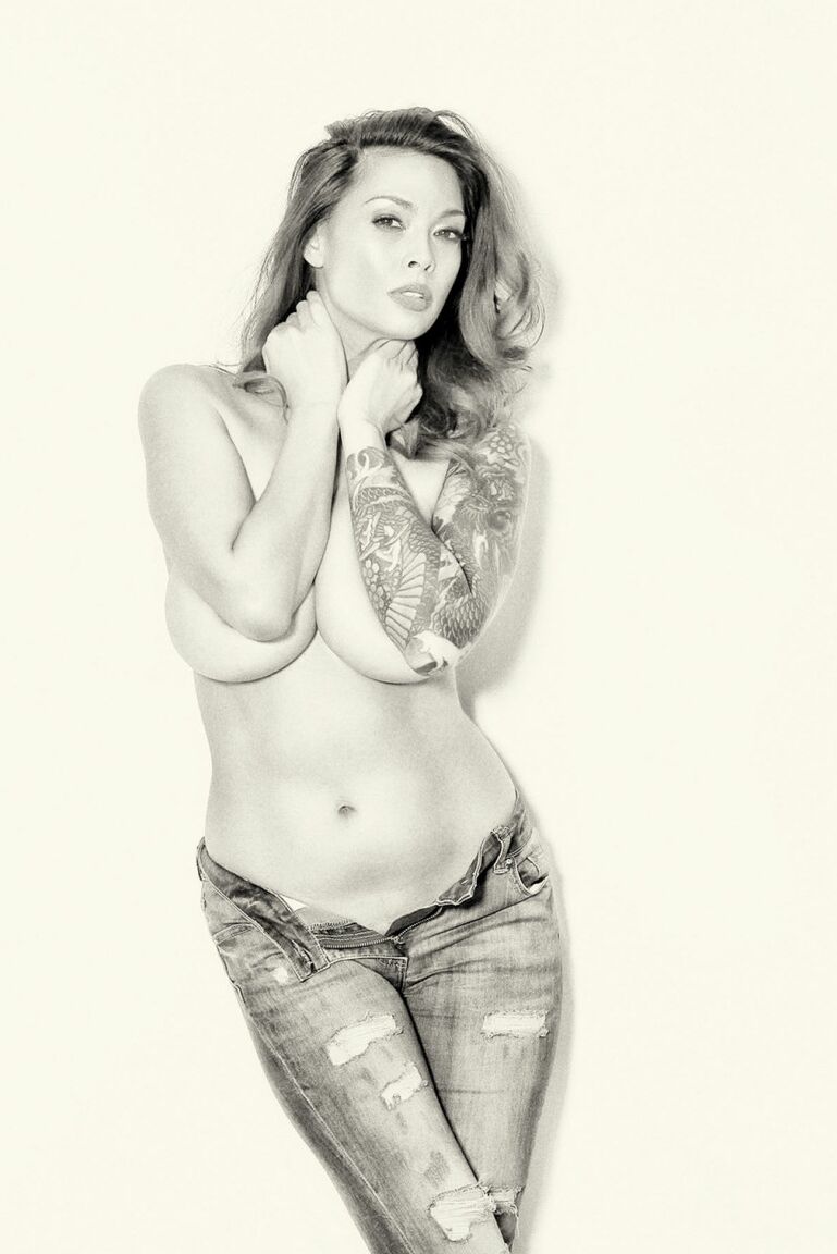 17P Black and white photo series of me in my jeans but totally topless