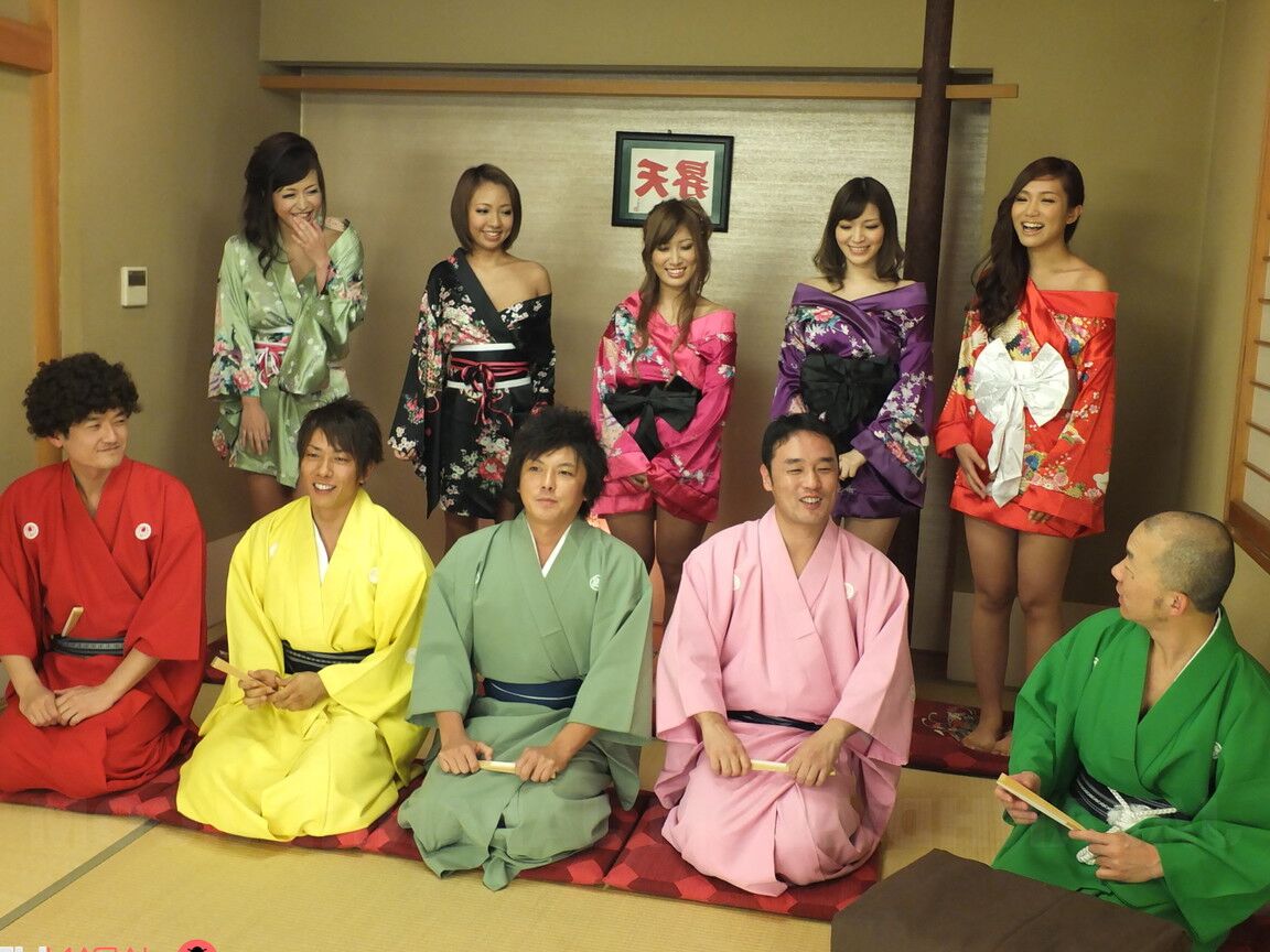 21P Group of smoking hot Japanese women blowing and fucking a lucky dude