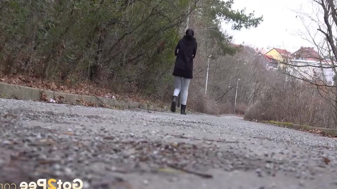 15P Naughty babe Mistika squats and pees in suburbs