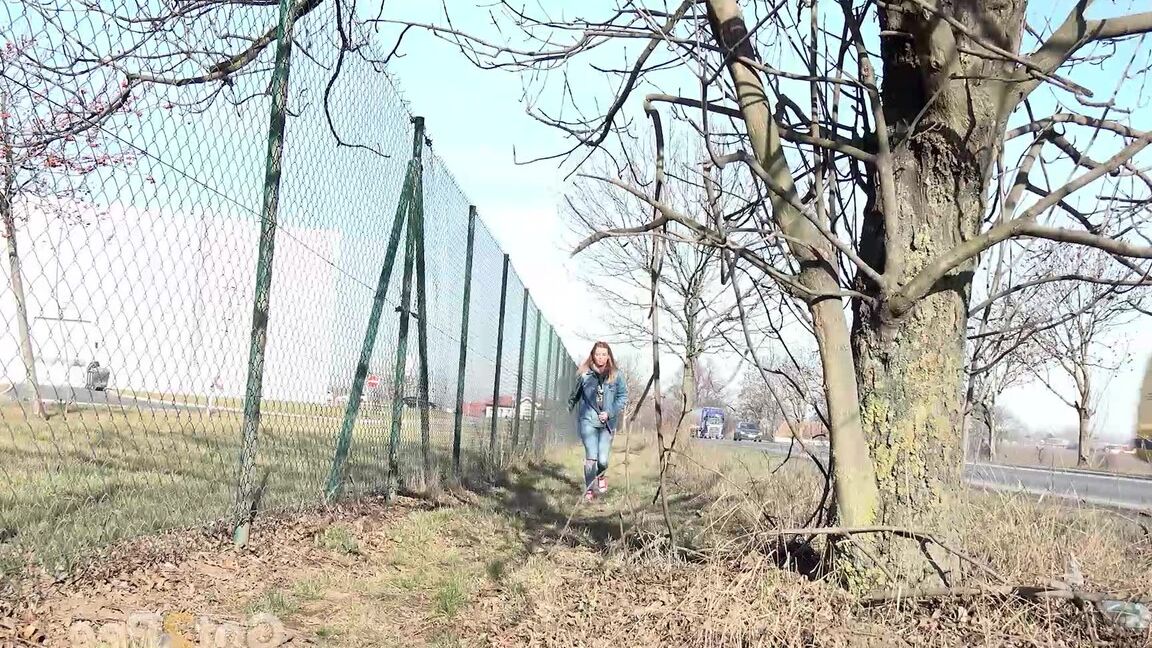 15P Gorgeous Chrissy Fox pees next to a busy main road